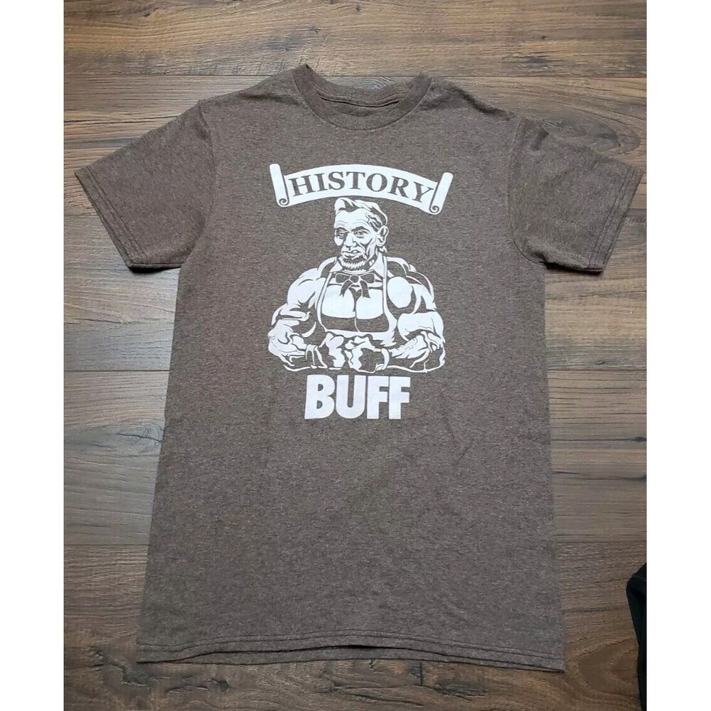 “History Buff” Men's T-Shirt Size S - Heathered Brown Pro Weight Abraham Lincoln